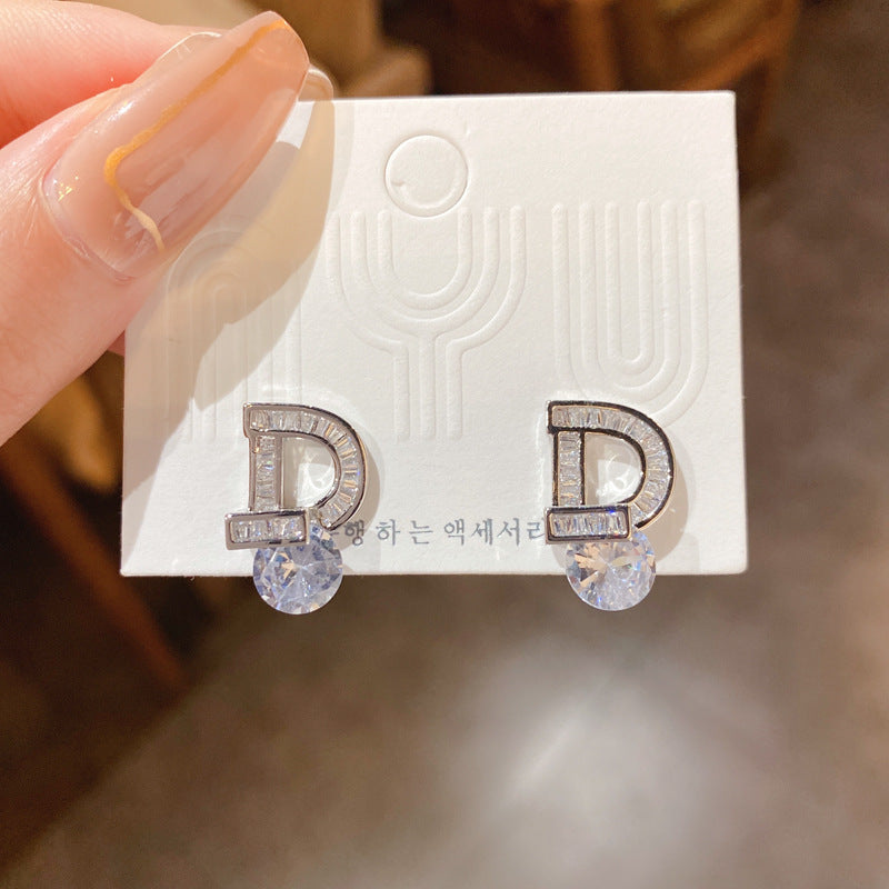 Zircon with Diamond Alphabet Letter Earrings Cn0045