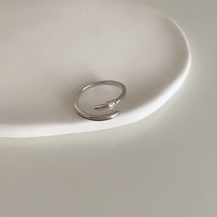 Pink Heart-Shaped Zircon Metal Open Ring Cn0077