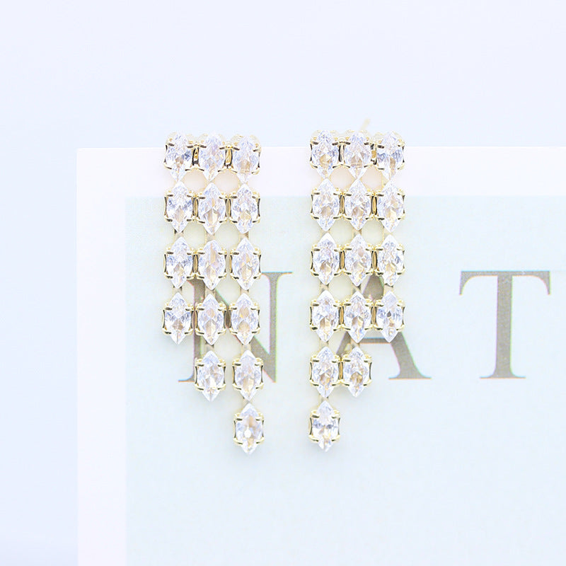 گوشواره چشم اسبی براق و متقارن جدید گوشواره زیرکونی با پرده آویزان