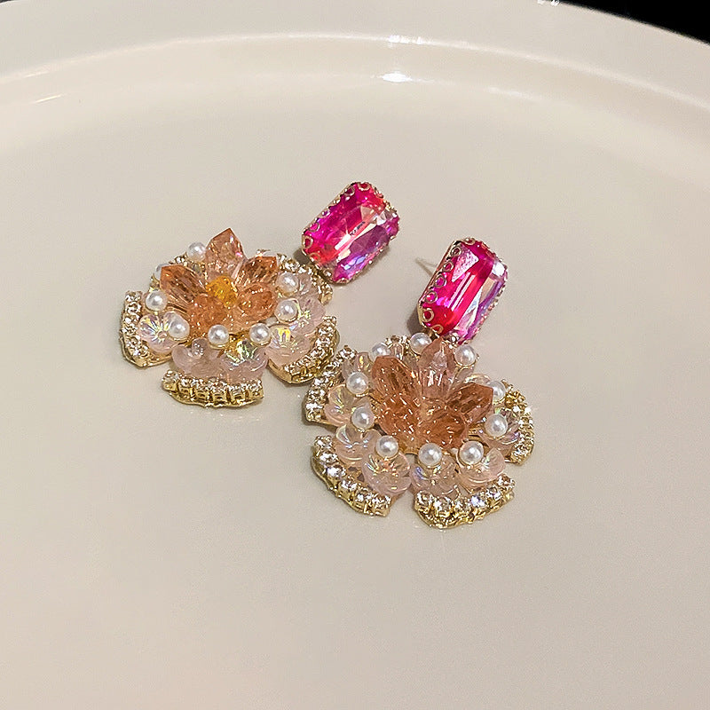 Color Bead Five-Petal Flower Eardrops Cn0055