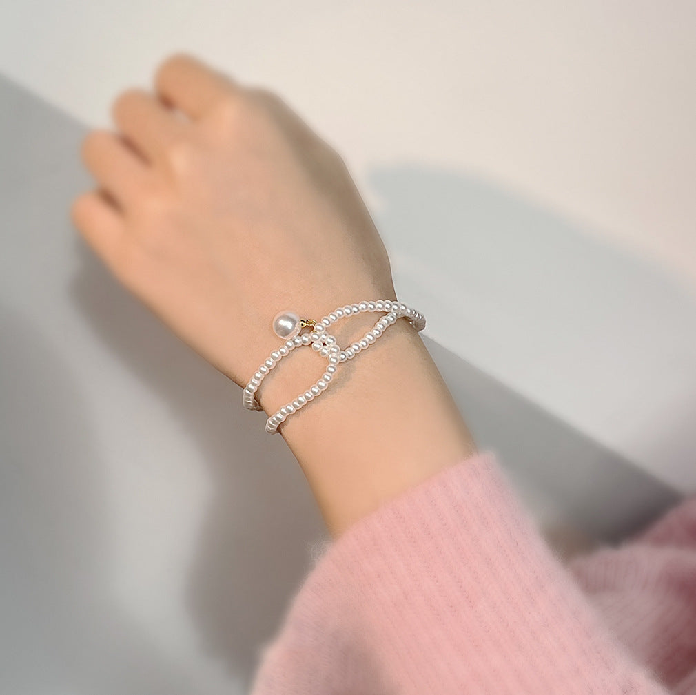 Gelang temperamental gaya malas Prancis, lapisan ganda kembar, desain minat khusus, cocok untuk wanita gelang temperamental lembut