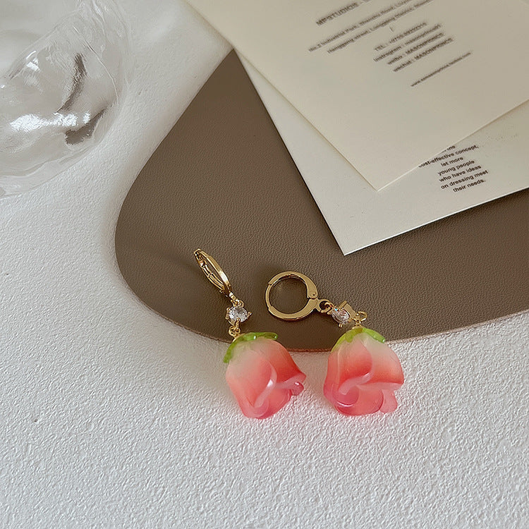 French Retro Resin Tulip Flower Earrings