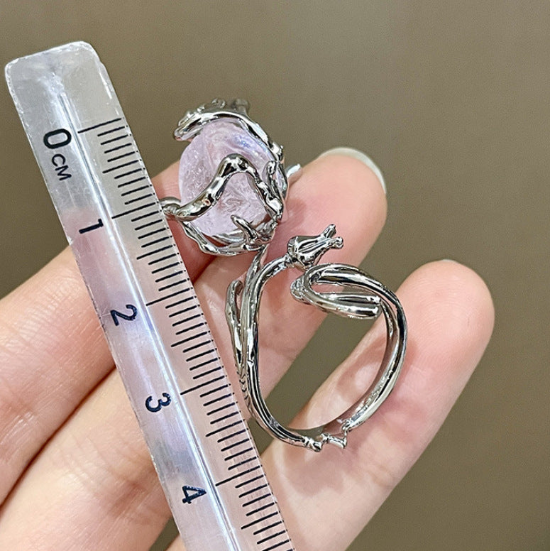 Thorn Rose Flower Index Finger Ring Purple Rough Stone Crystal Open Ring