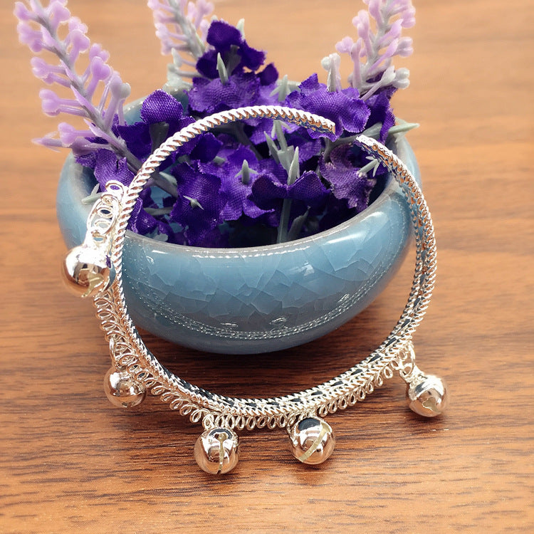 Retro Silver Eight Bell Bracelet Ethnic Style Dance Open Bracelet