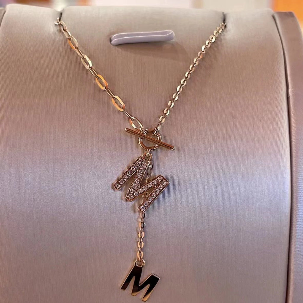 Letter Pendant Necklace M-Shaped Tassel Clavicle Chain