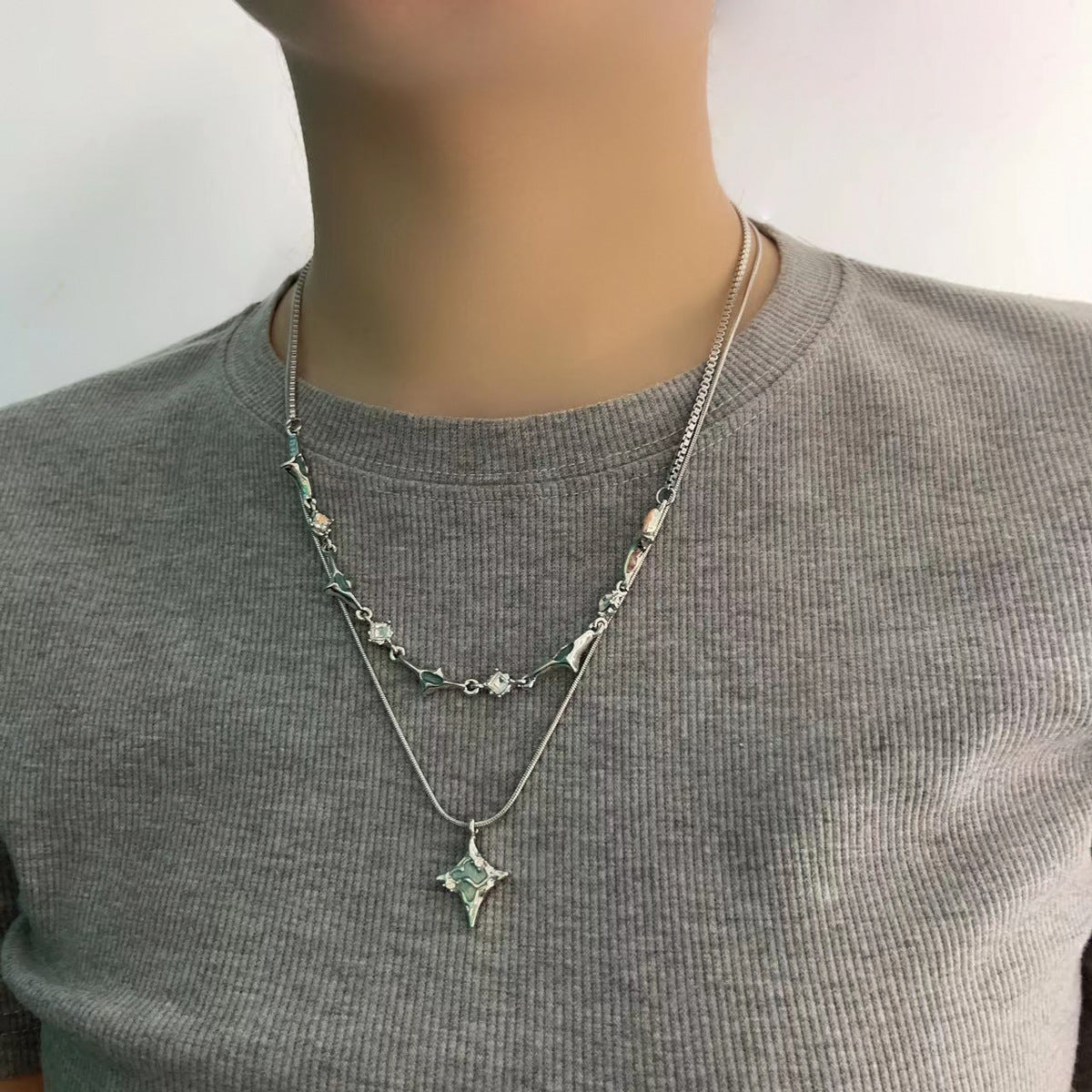 Titanium Steel Zircon Cross Necklace Cn0074