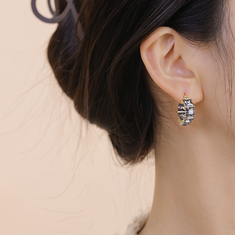 Pendientes de circonio de cristal negro Pendientes de metal