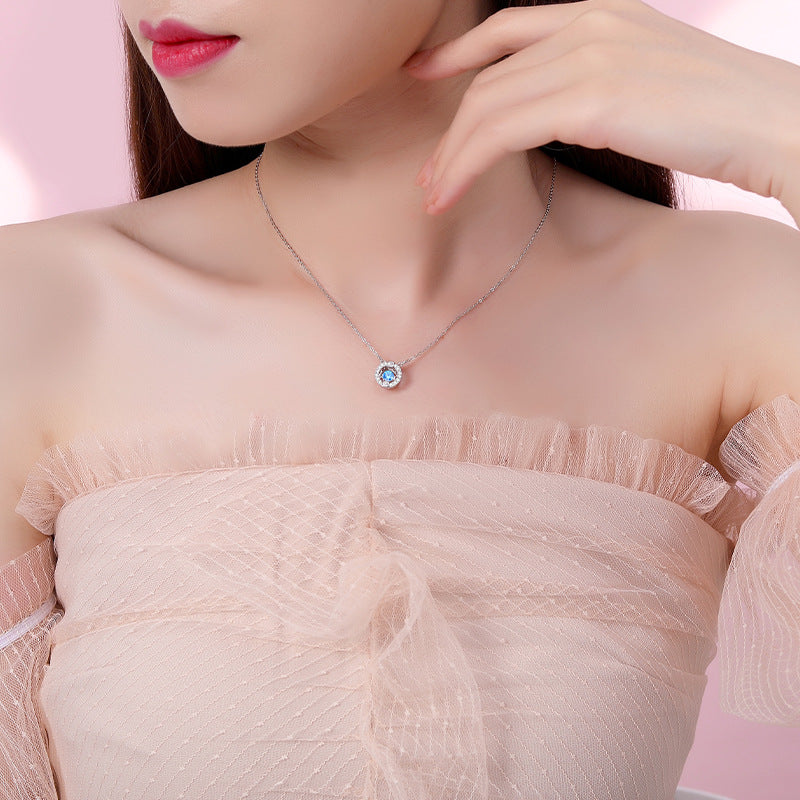 All-Match Smart Crystal Pendant round Geometric Crown Clavicle Chain