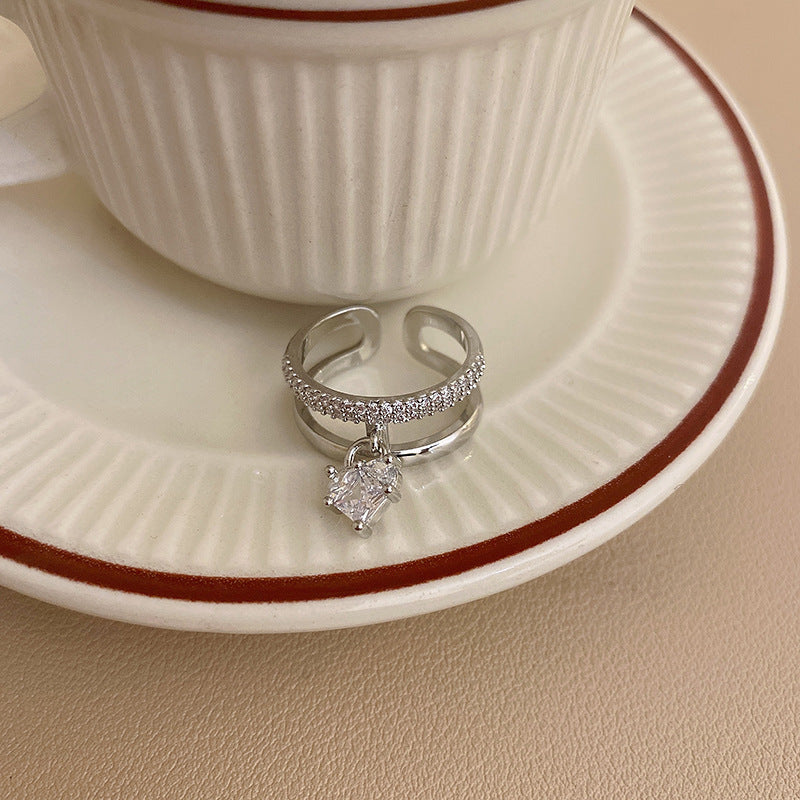 Heart-Shaped Zircon Dual Layer Open-End Ring