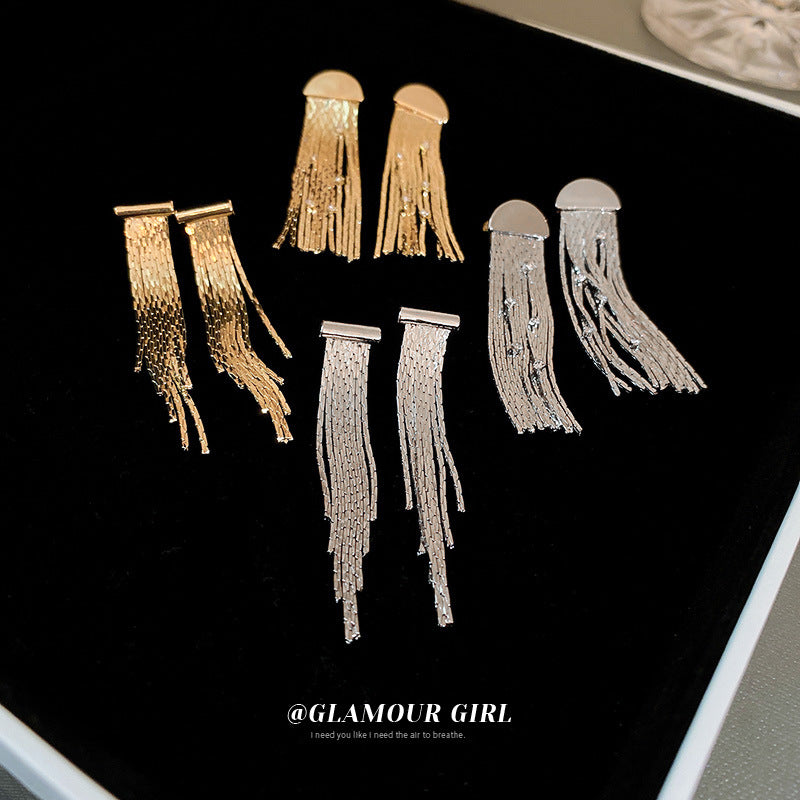 Diamond Jellyfish Semicircle Tassel Earrings