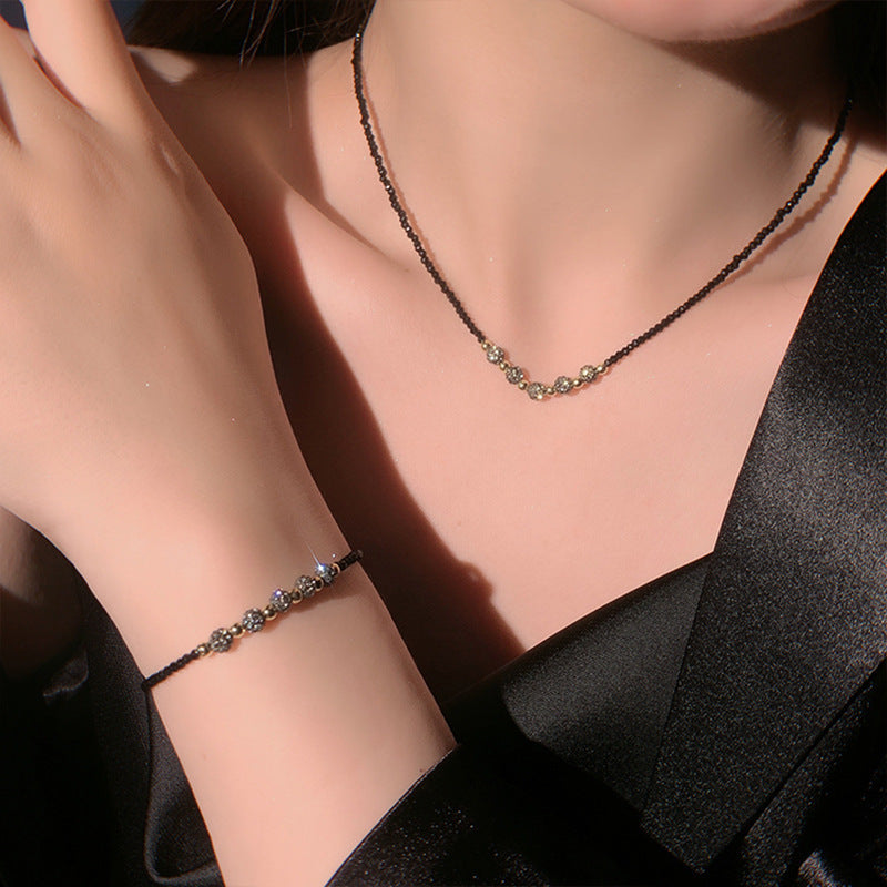 Black Spinel Short Chain Rhinestone Ball Necklace Female Clavicle Chain Choker Necklace