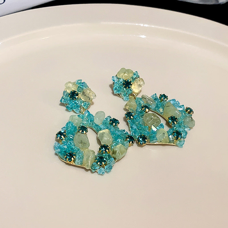 Color Bead Five-Petal Flower Eardrops Cn0055