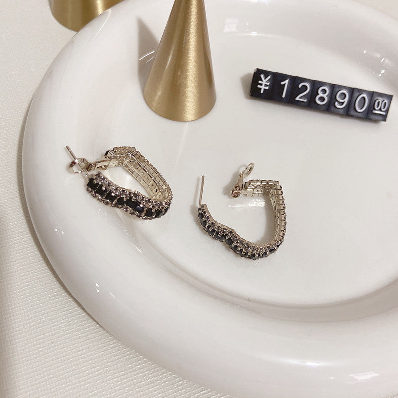 گوشواره قلب عشق مشکی کامل الماس حلقه گوشواره شکل قلب