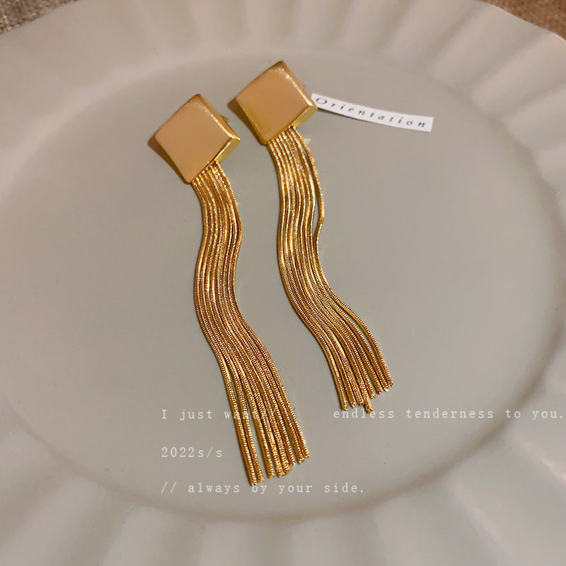 Metal Brushed Diamond Tassel Earrings Long Earrings