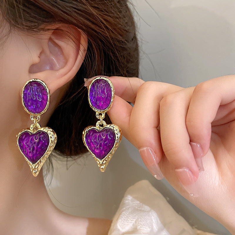 Fold Oval Love Heart Earrings Cn0052