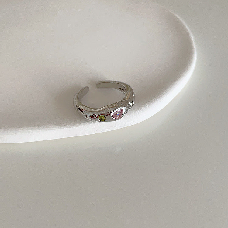 Pink Heart-Shaped Zircon Metal Open Ring Cn0077