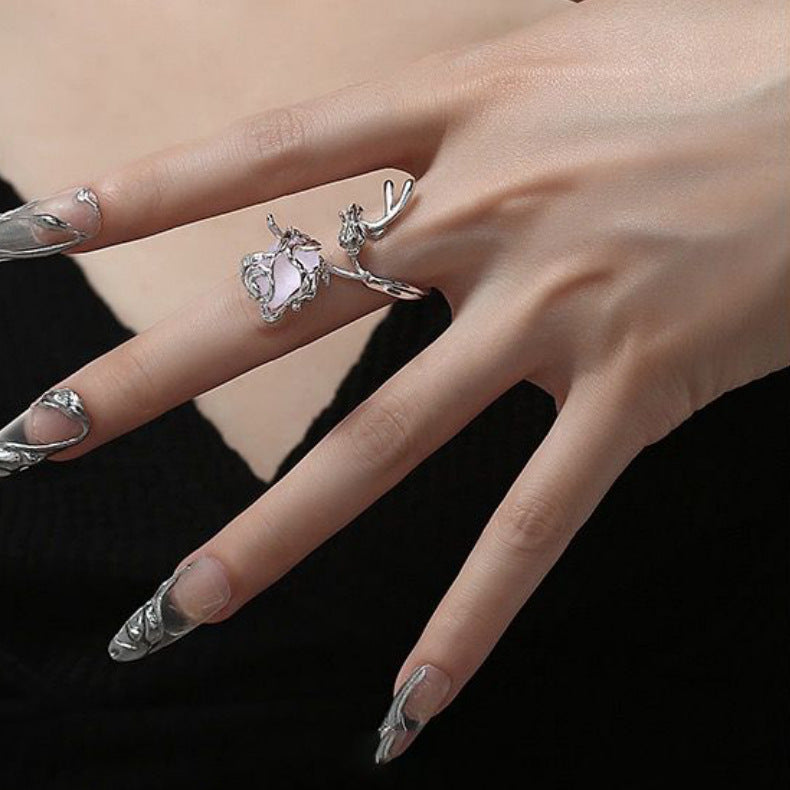 Hoa hồng gai Nhẫn ngón trỏ Màu tím Đá thô pha lê Vòng hở