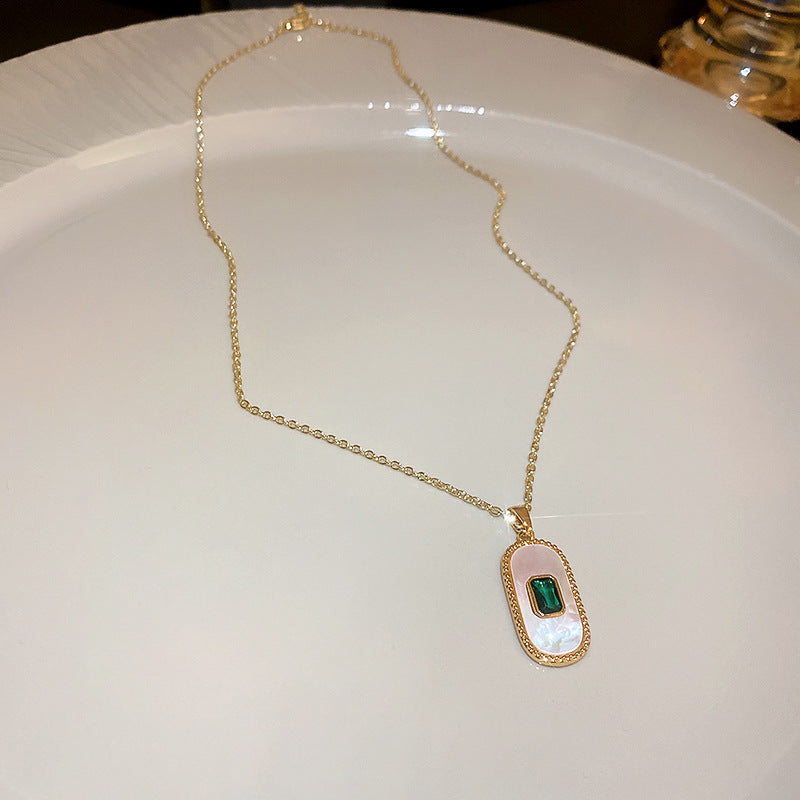 Titanium Steel Emerald Zircon Geometric Necklace Cn0057