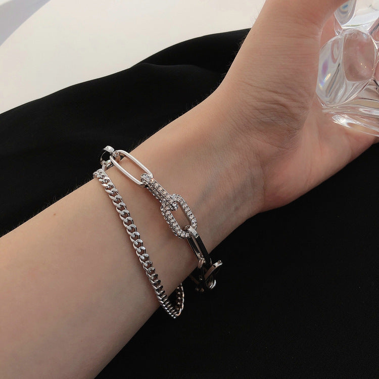 Geometric Hollow Jeweled Bracelet Women's Retro Double-Layer Chain Bracelet