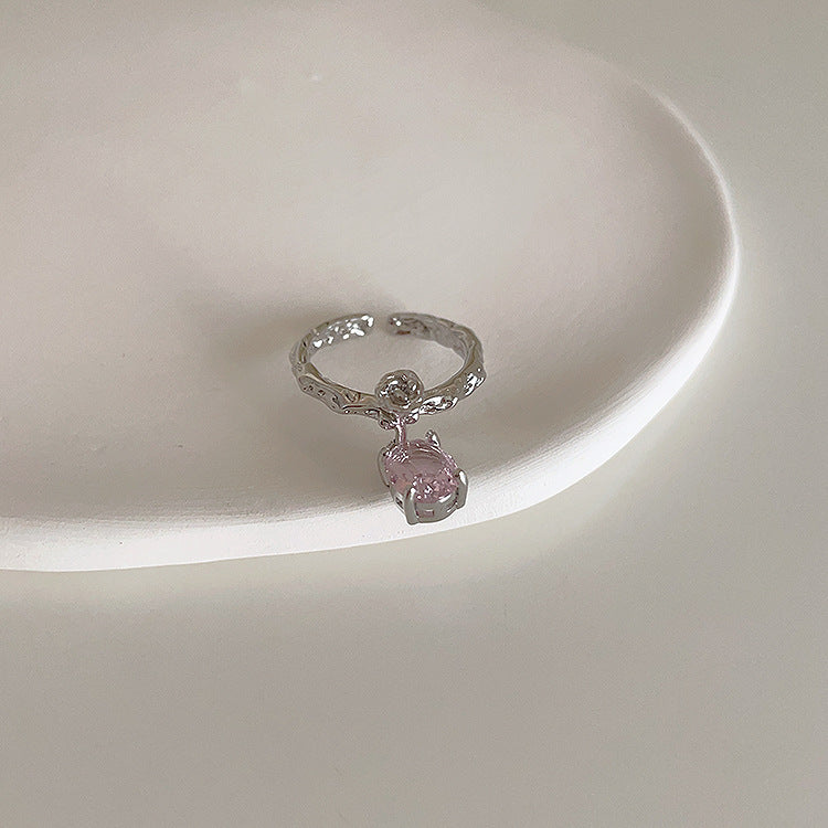 Pink Heart-Shaped Zircon Metal Open Ring Cn0077