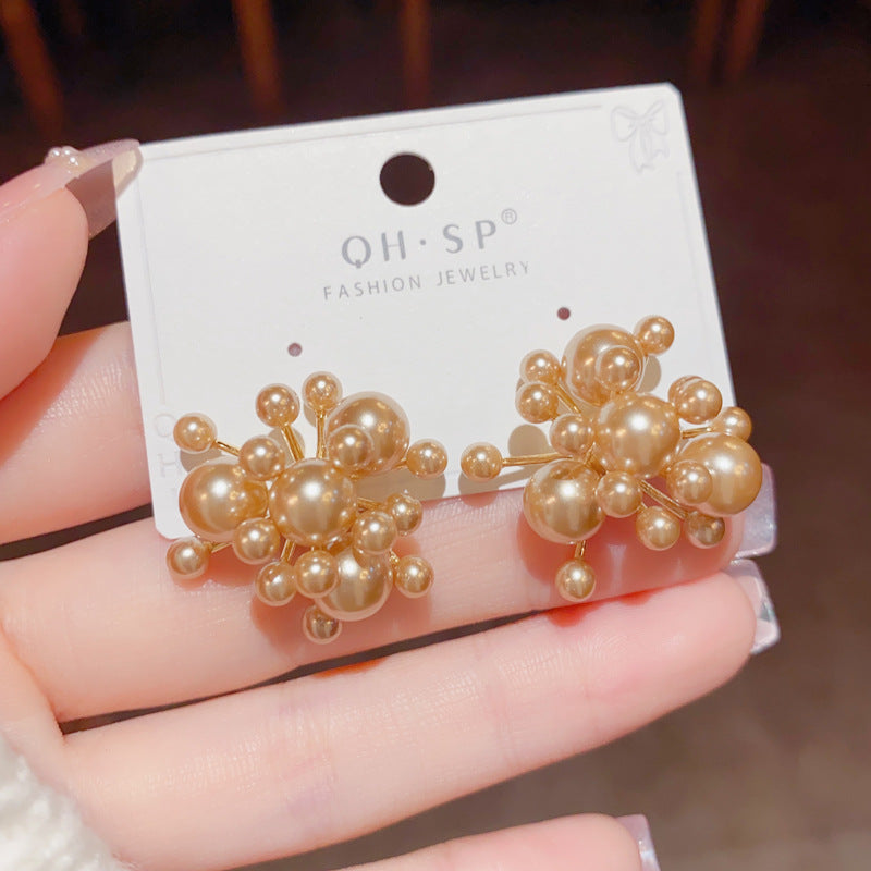 گوشواره میخی شامپاین آتش بازی سوزنی نقره استرلینگ