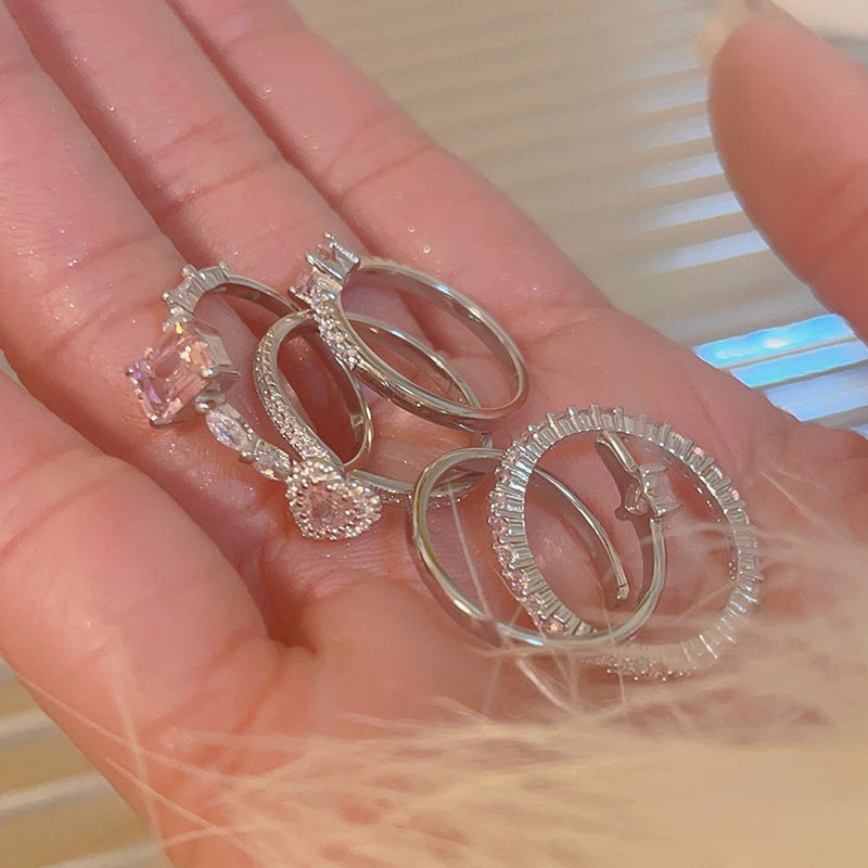 Pink Heart-Shaped Zircon Metal Open Ring Cn0077