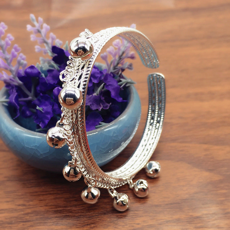 Retro Silver Eight Bell Bracelet Ethnic Style Dance Open Bracelet