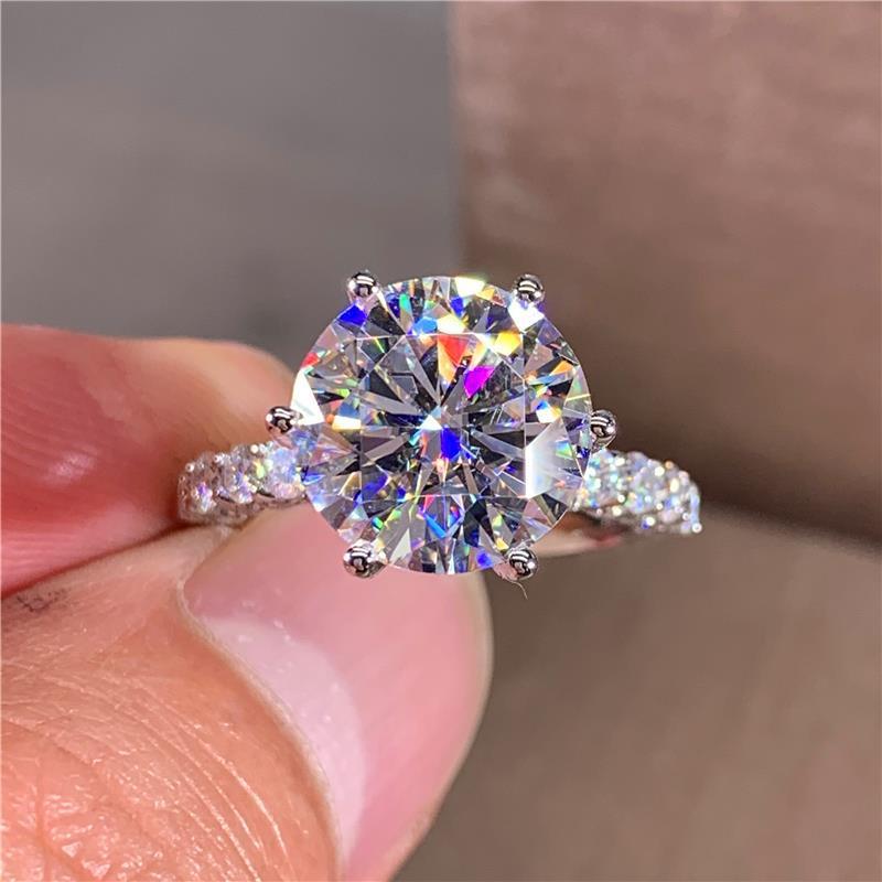 Nhẫn Kim Cương Mosanite 6 Móng Vuốt Màu Vàng Trắng Dát Moissanite Nhẫn Kim Cương Đầy Đủ Cho Nữ