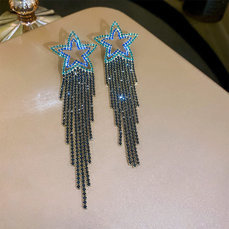 Diamond Letters Geometry Long Fringe Earrings Cn0013