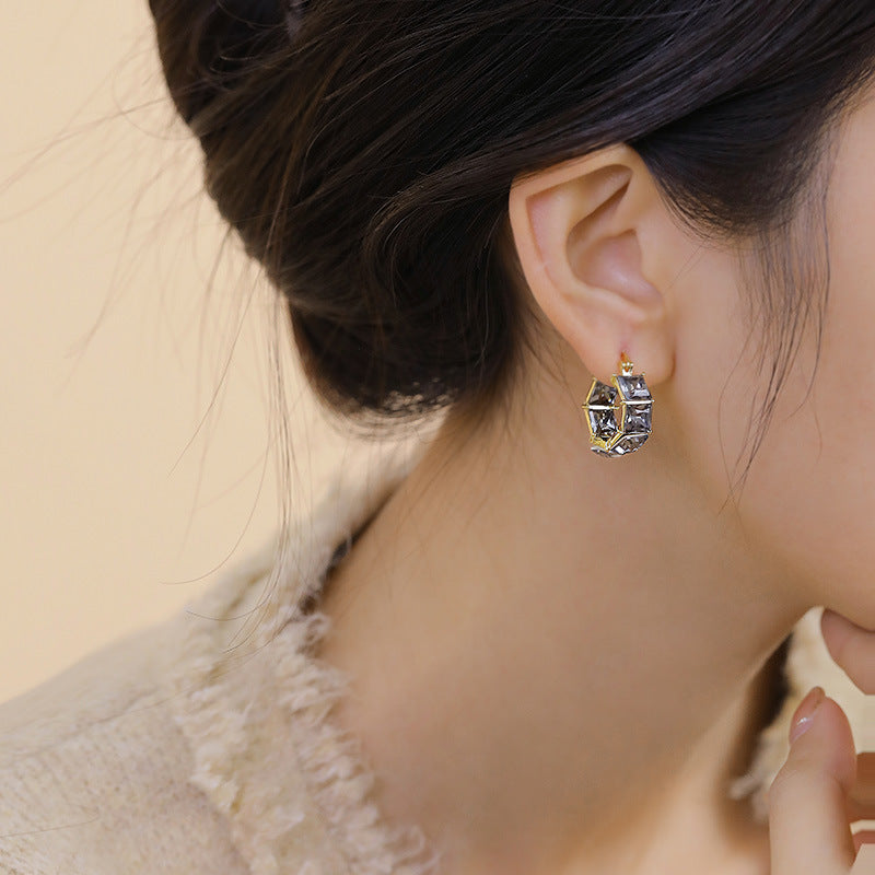 Black Crystal Zircon Earrings Metal Earrings