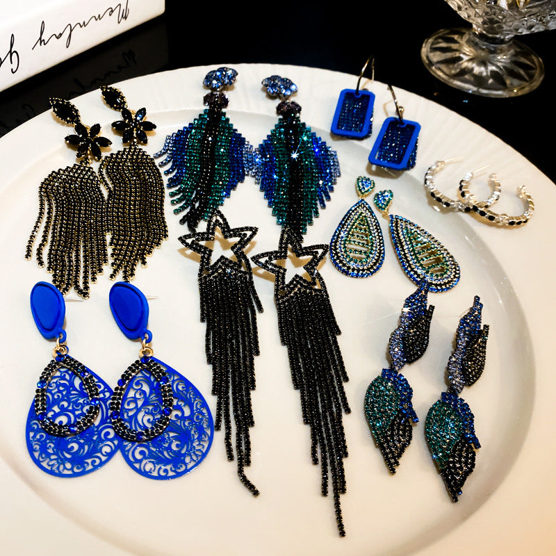 Diamond Letters Geometry Long Fringe Earrings Cn0013