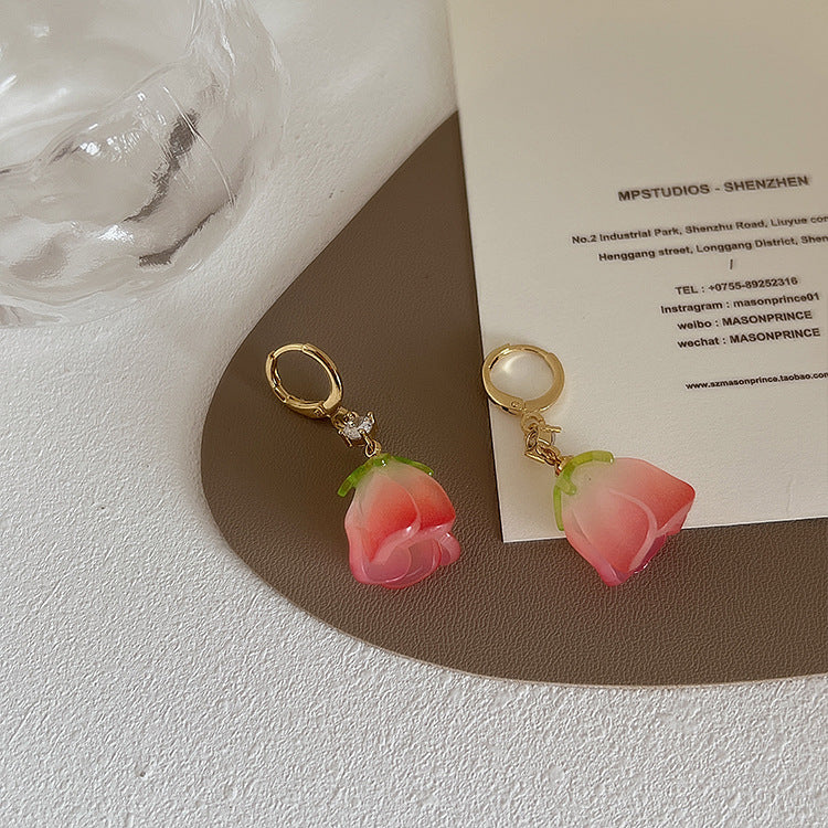 French Retro Resin Tulip Flower Earrings