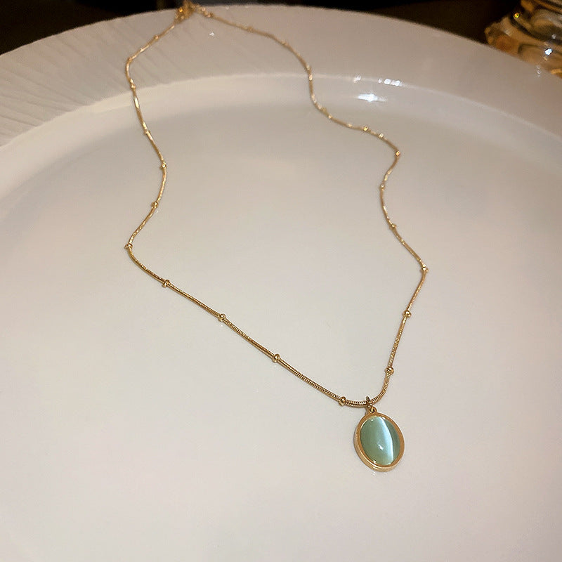 Titanium Steel Emerald Zircon Geometric Necklace Cn0057