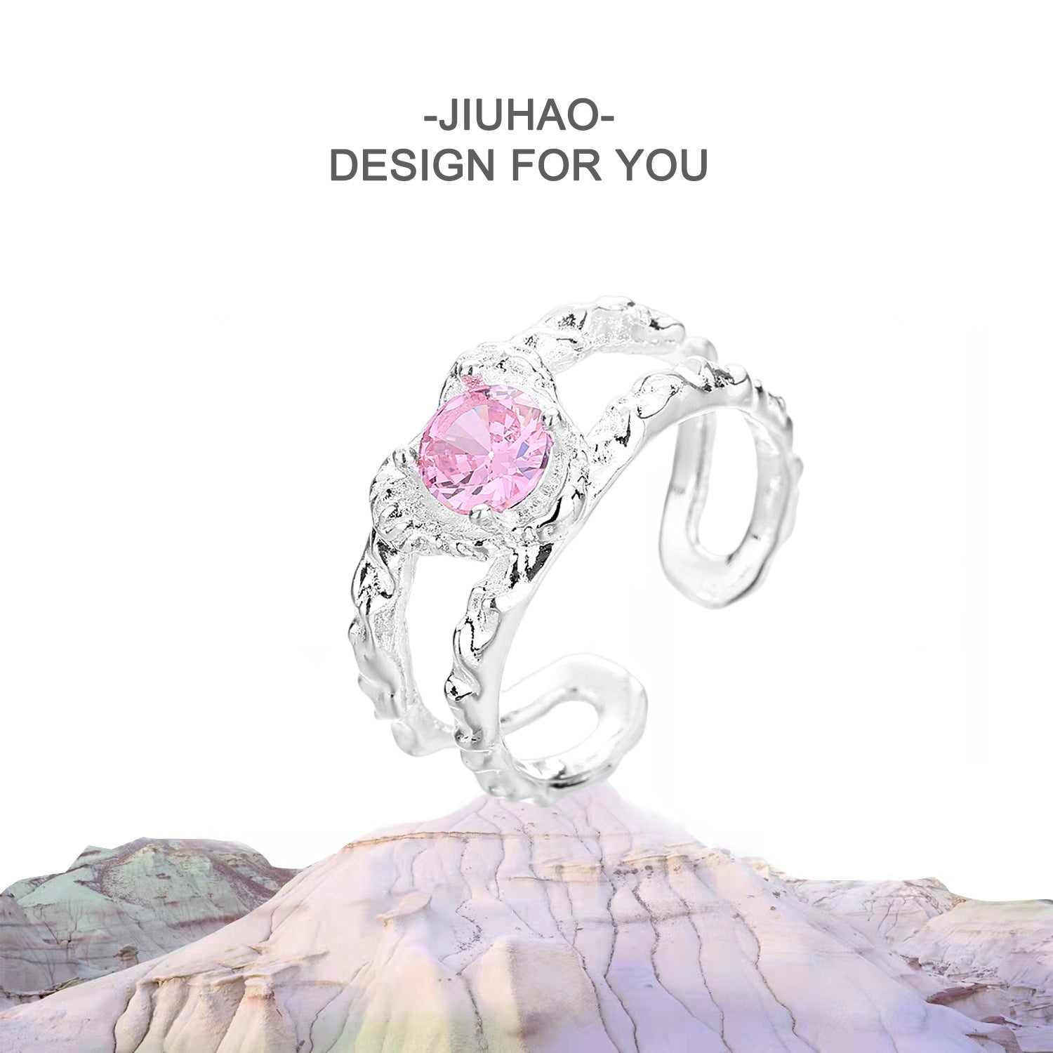 Pink Rhinestone Zircon Love Heart-Shaped Ring Cn0060