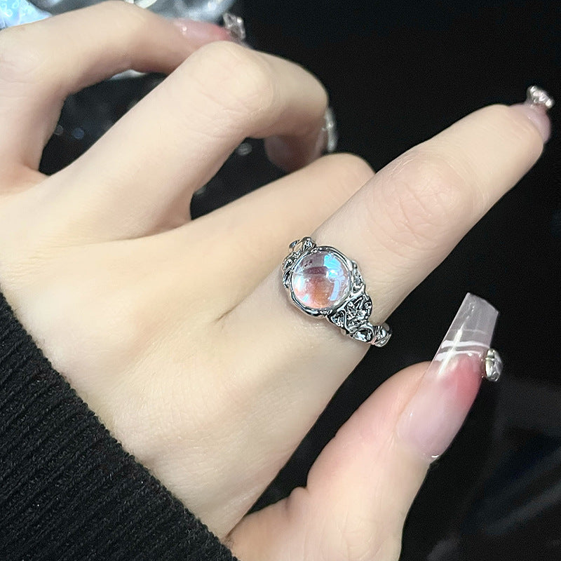 Irregular Pleated Open Ring Moonstone Gemstone Bracelet Set CN0005