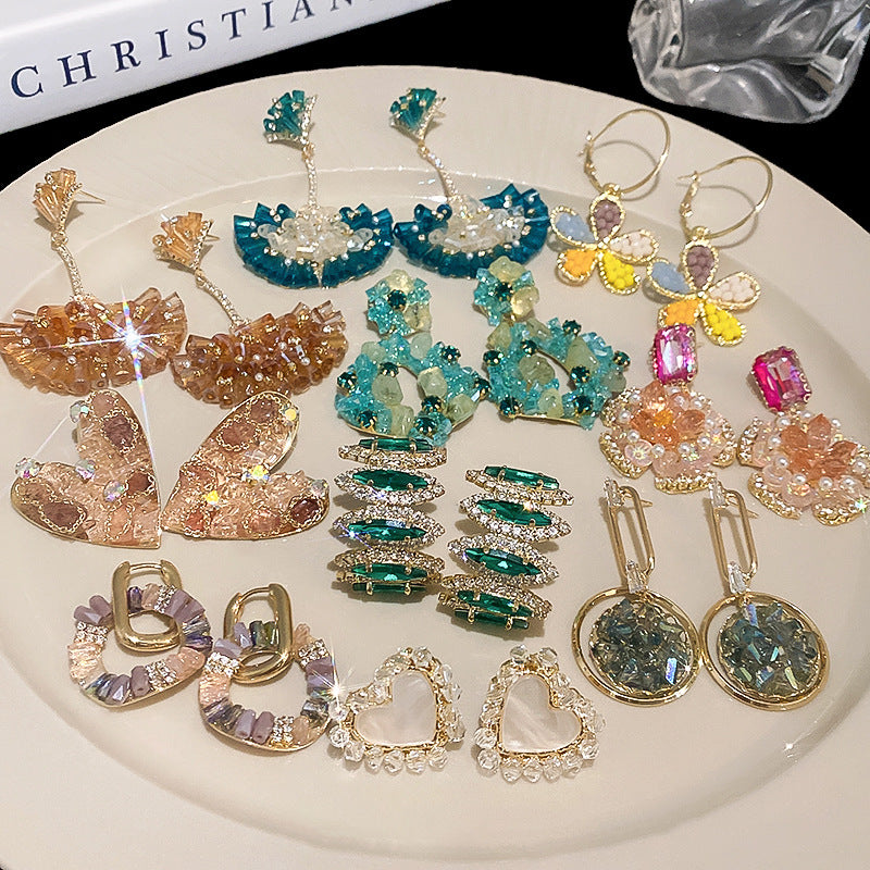 Color Bead Five-Petal Flower Eardrops Cn0055