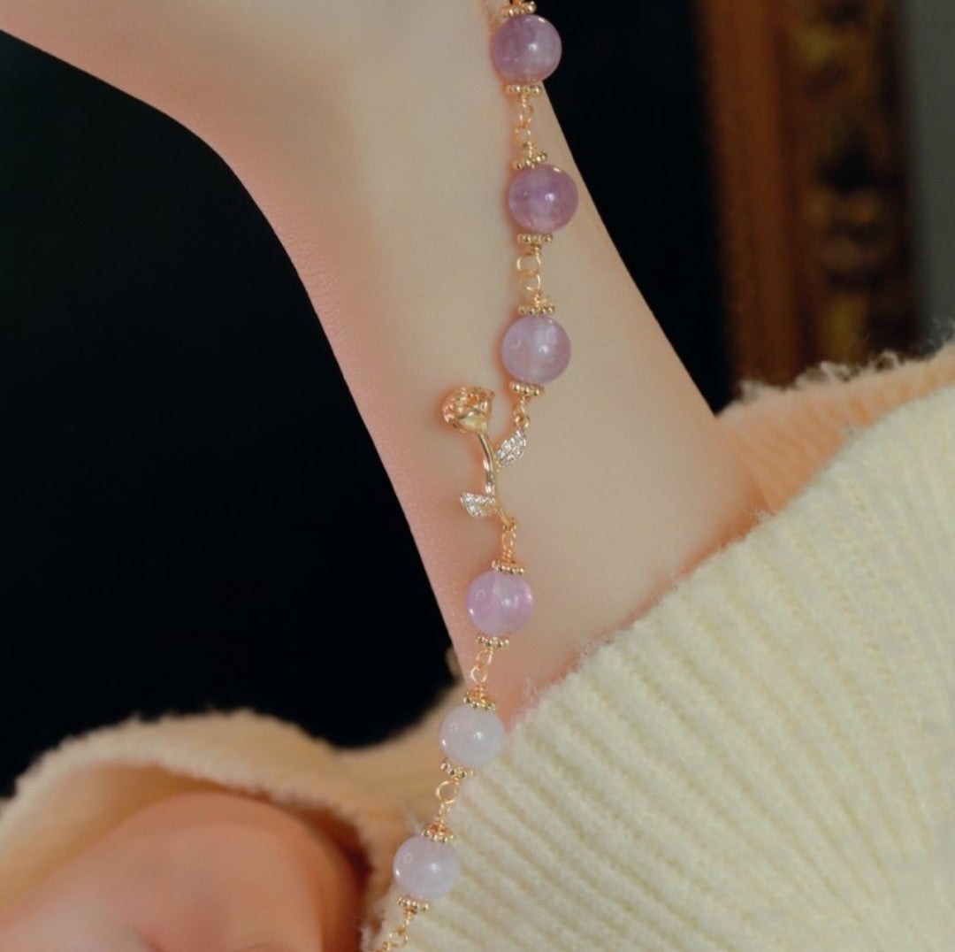 Natural amethyst beaded rose bracelet