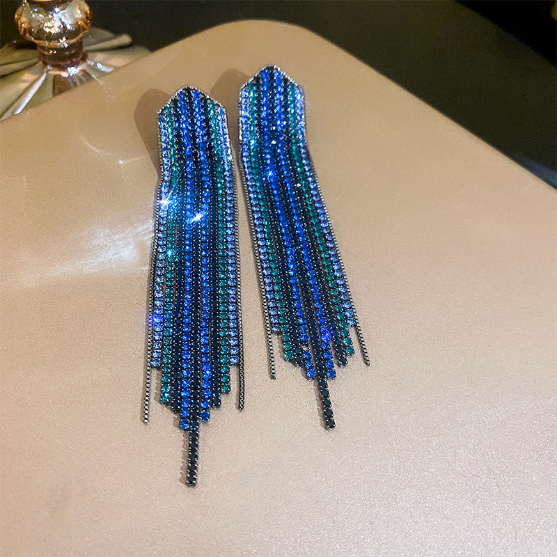 Diamond Letters Geometry Long Fringe Earrings Cn0013