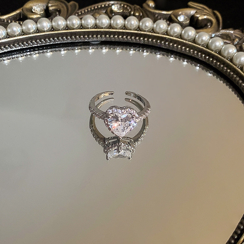 Heart-Shaped Zircon Geometric Open Ring Cn0046