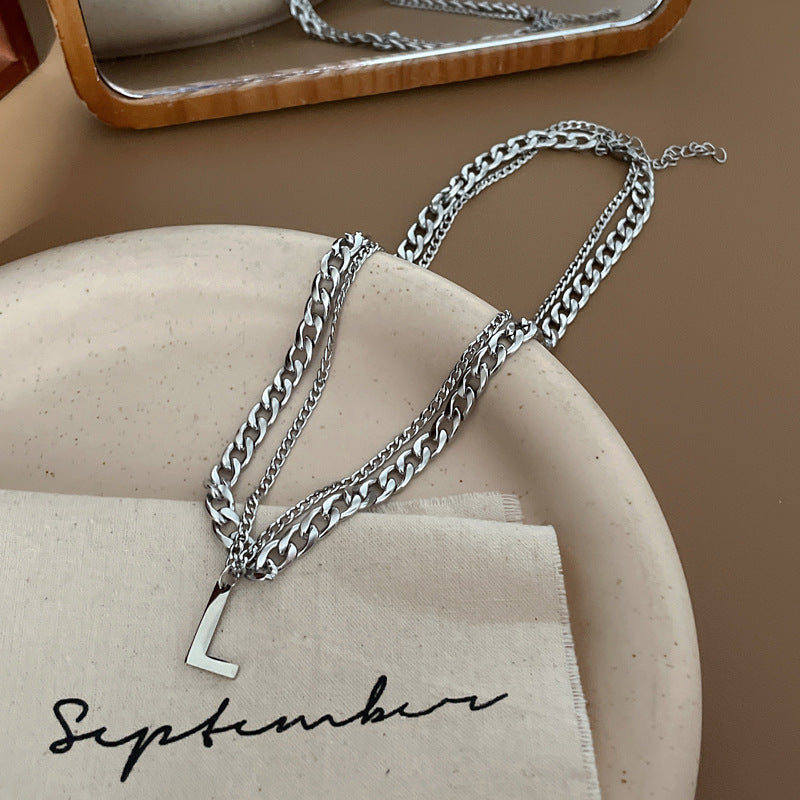 Titanium Steel Letter Double-Layer Necklace Cn0023