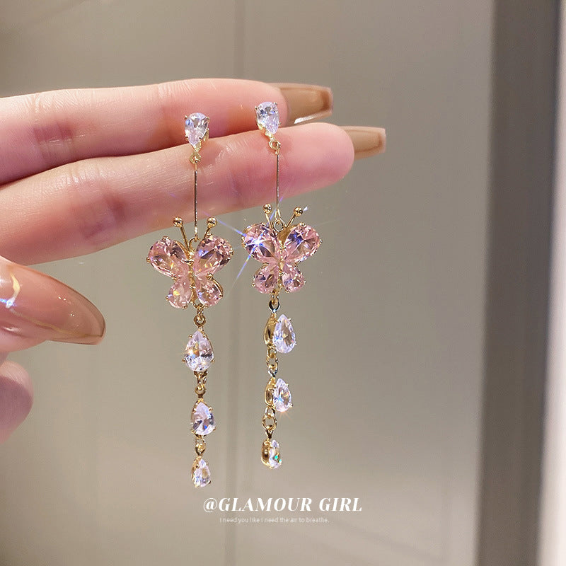 Zircon with Diamond Love Butterfly Tassel Earrings Cn0069