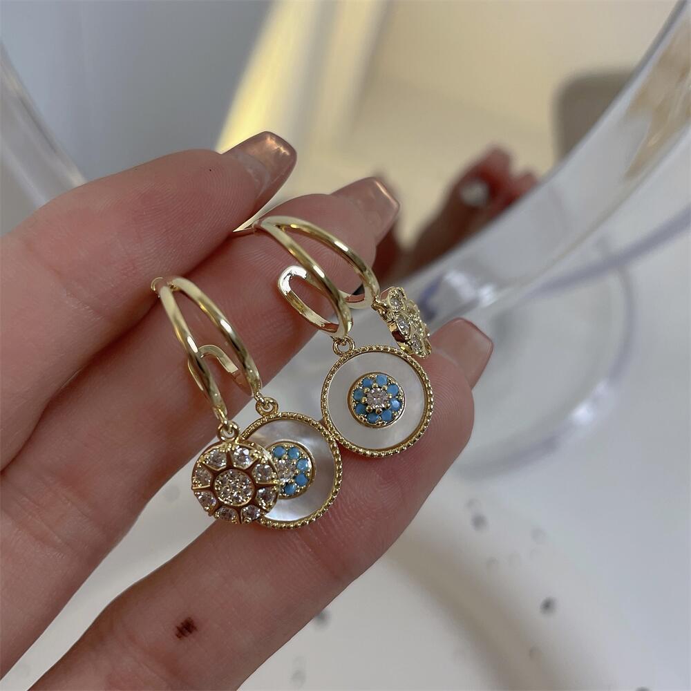 Vintage zircon round shell tassel earrings