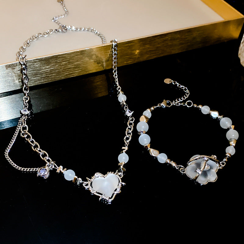 Rhinestone Zircon Resin Love Heart Necklace Bracelet Cn0053