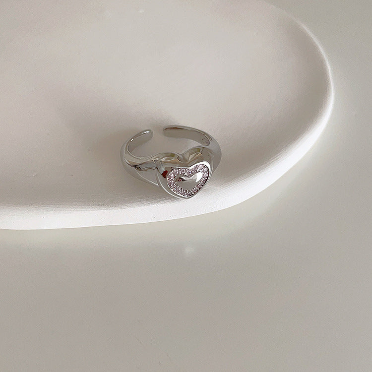 Pink Heart-Shaped Zircon Metal Open Ring Cn0077