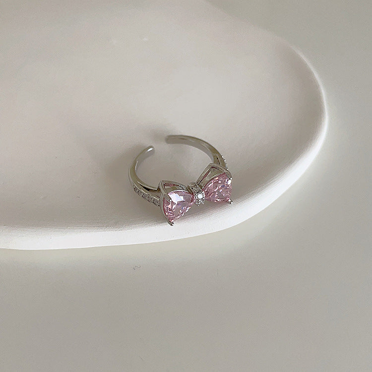 Pink Heart-Shaped Zircon Metal Open Ring Cn0077