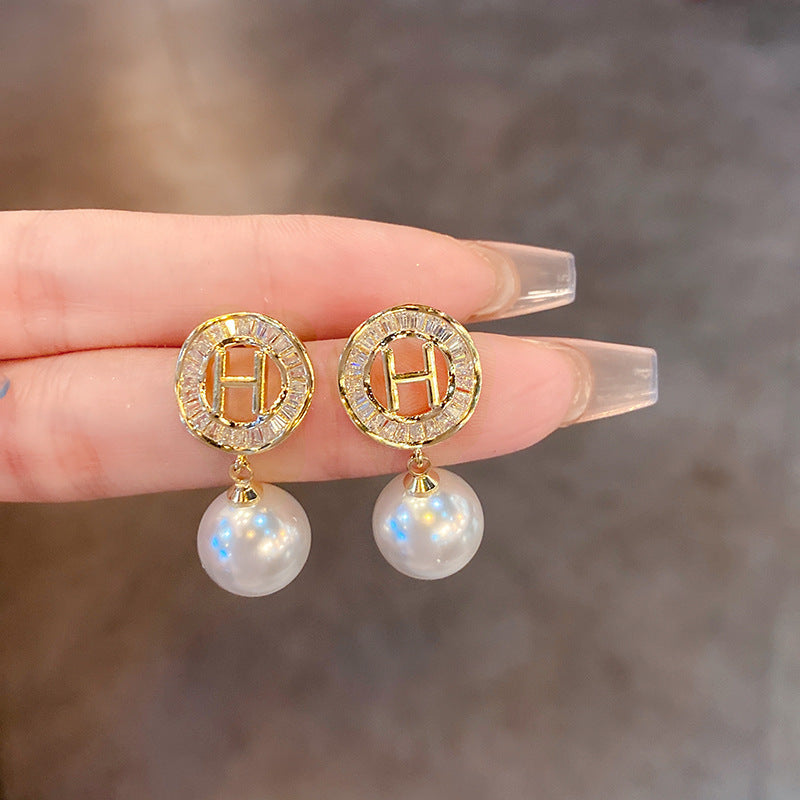 Zircon with Diamond Alphabet Letter Earrings Cn0045