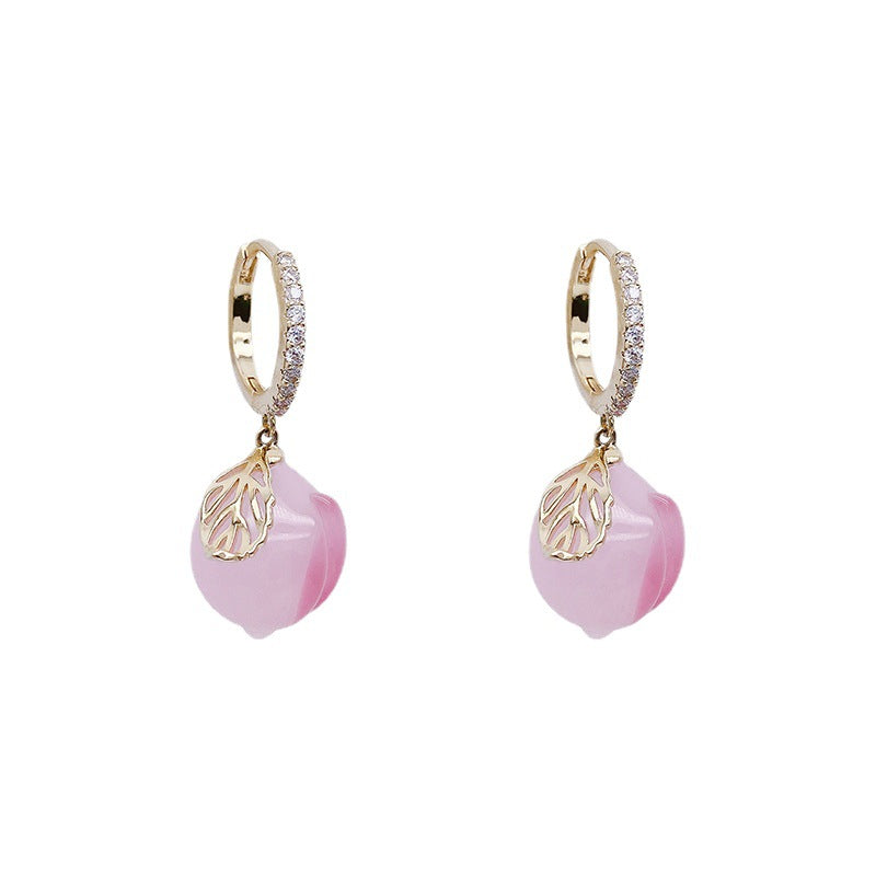 گیره گوش خرمالوی زیرکونی صورتی