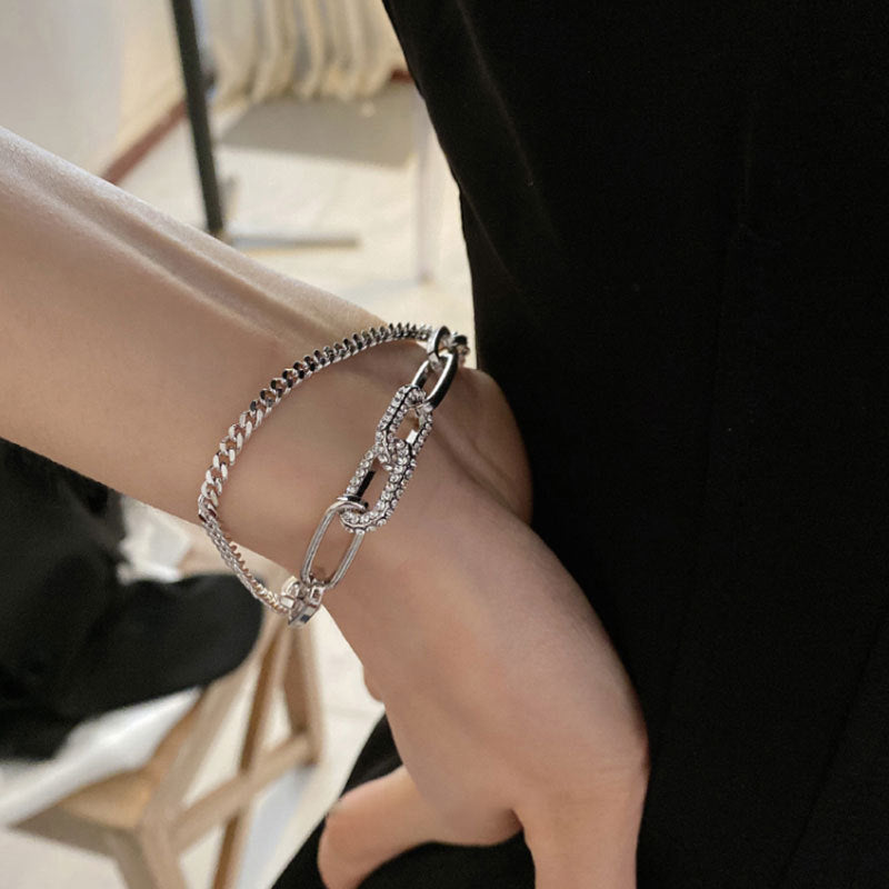 Gelang Permata Berongga Geometris Wanita Retro Gelang Rantai Lapisan Ganda