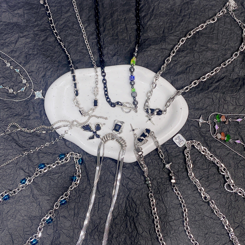 Titanium Steel Zircon Cross Necklace Cn0074