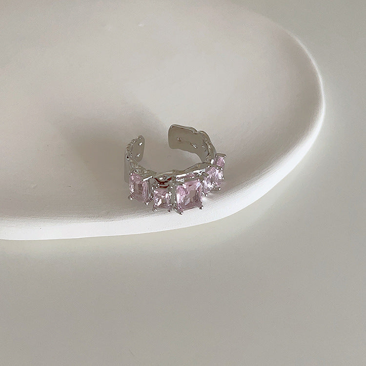 Pink Heart-Shaped Zircon Metal Open Ring Cn0077